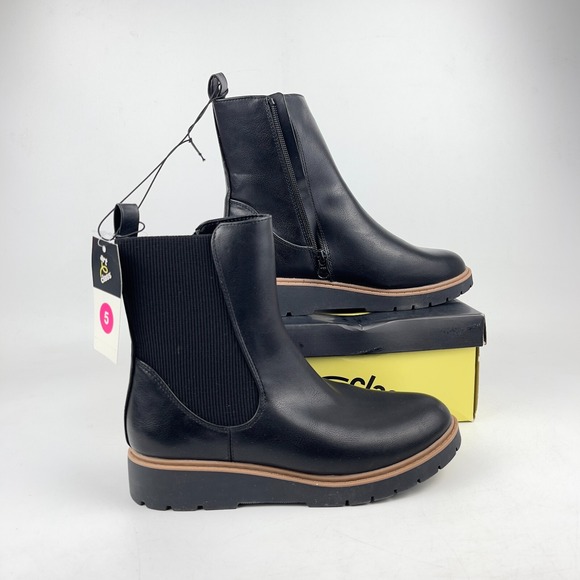 Art Class Laurel Chelsea Boots Kid's 5 Black Leather Ankle Side Zipper Round Toe - Picture 1 of 9